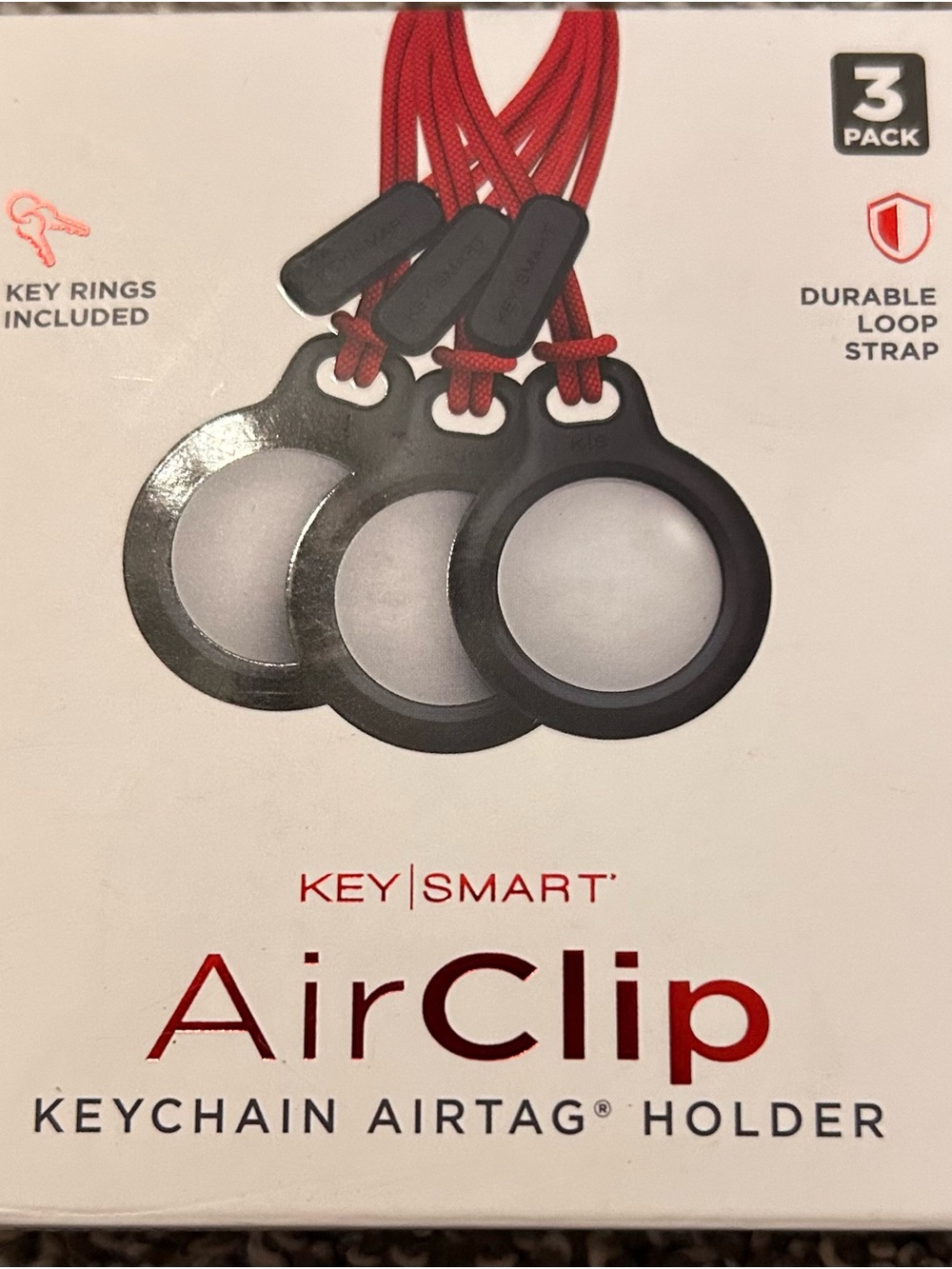 AirClip Keychain AirTag Holder - Black/Red (3 Pack)